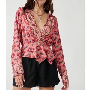 Free People Falling For You Bohemian Floral Blouse in Hibiscus Combo Size Small